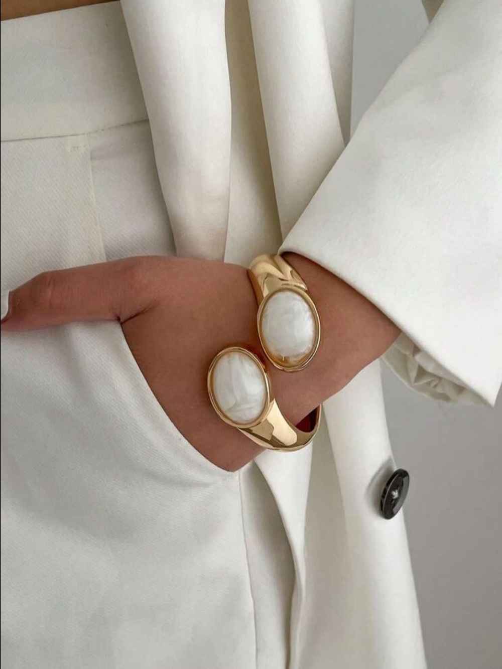 Sophisticated Mother of Pearl Statement Cuff Bracelet
